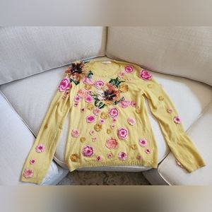 Designer Naeem Khan Fabulous Yellow Floral Embellished Sweater
